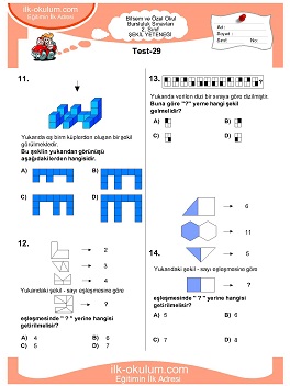 ilkokul 1. Sınıf Bilsem Zeka Testi 